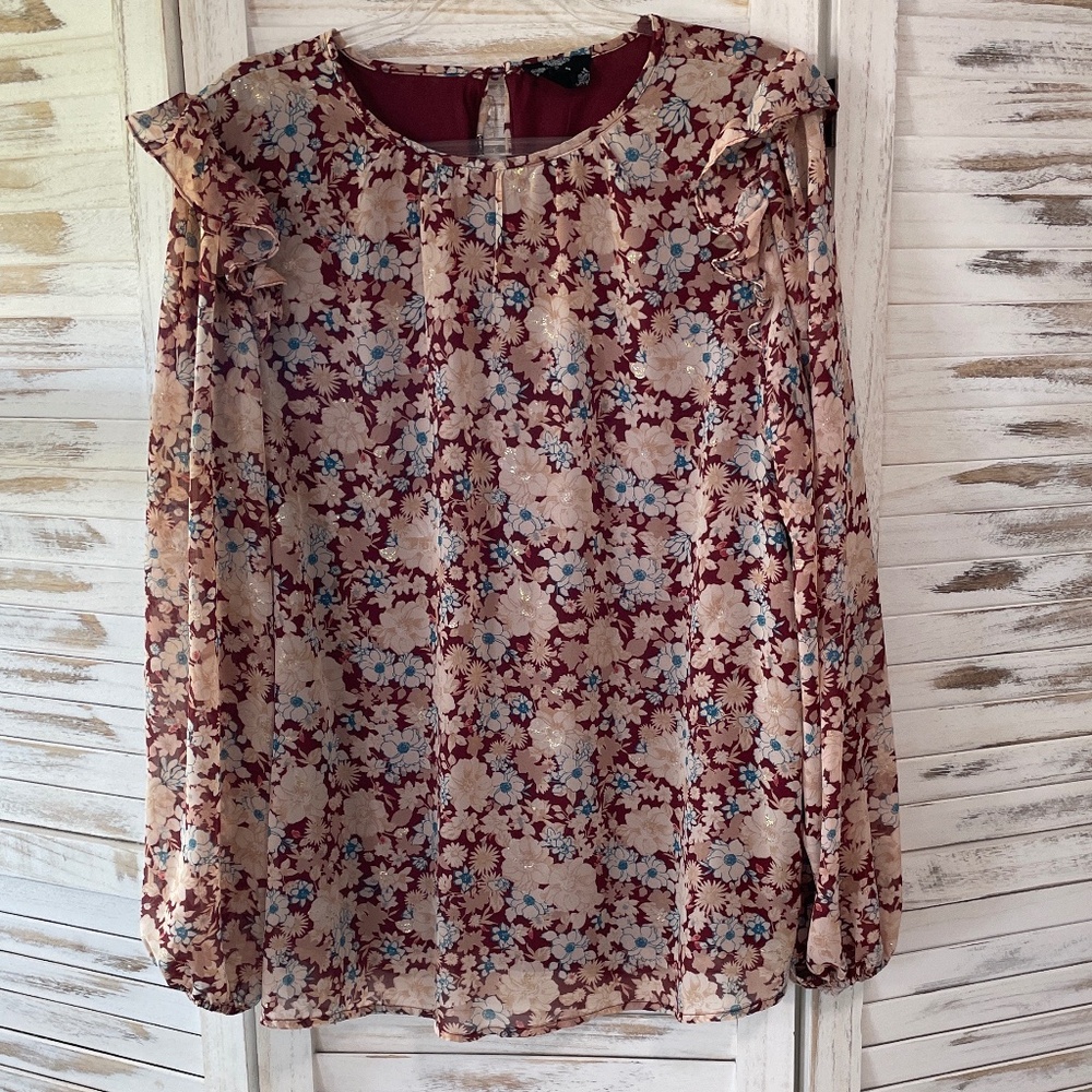 Perch burgundy ruffle blouse